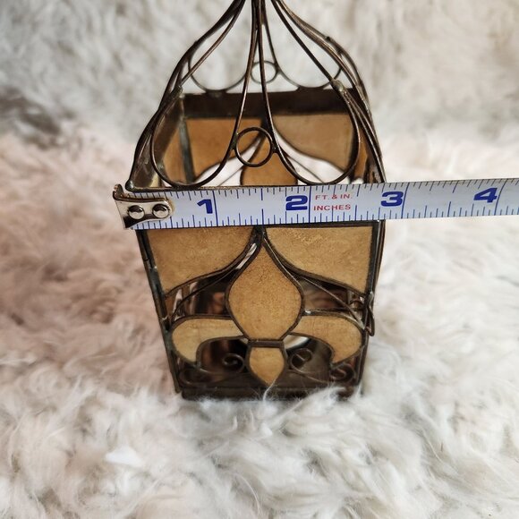 Antique Metal & Capiz Shell Lantern With Fleur-de-Lis Design - Picture 3 of 7